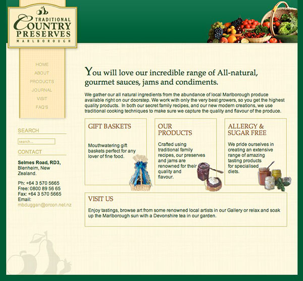 Traditional Country Preserves website design